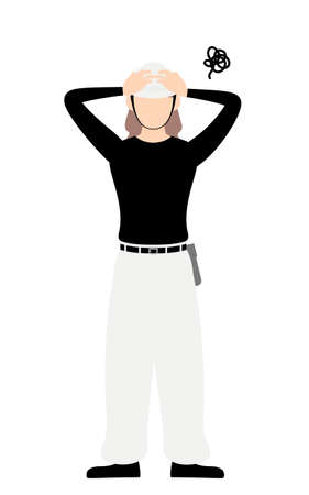 Carpenter woman pose, Worry with your headのイラスト素材