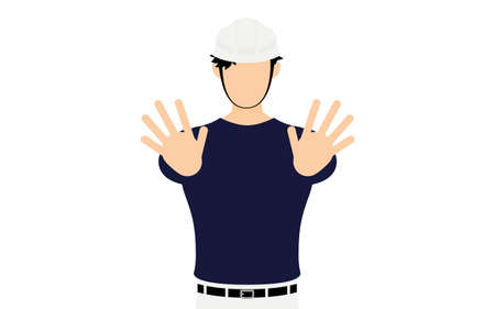 Carpenter man pose, No! Inhibition! Hold out both hands in front of youのイラスト素材