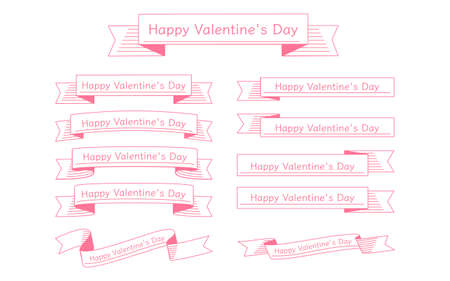 White and pink Valentine's Day decorative ribbon, Happy Valentine's Dayのイラスト素材