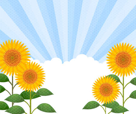Summer, Sunflower and Iridescent Clouds, 336x280のイラスト素材
