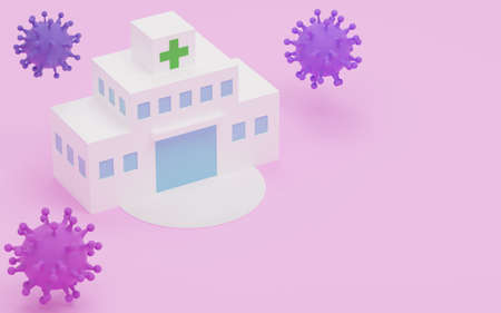 3DCG Image of hospital, coronavirus, and spread of infectionの写真素材