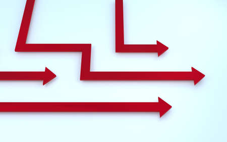 Image of business, dodging obstacles and moving toward goal Red arrow moving forward while turningの写真素材