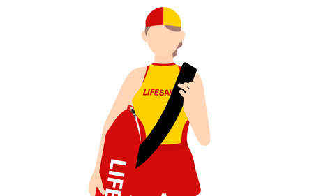 Female lifesavers in poses, Patrol with lifeguard tubesのイラスト素材