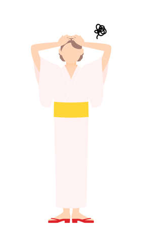 Woman in yukata, Worry with your headのイラスト素材