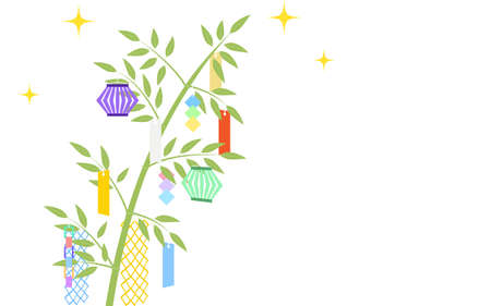 Tanabata Festival, bamboo leaves decorated with strips of paper, copy spaceのイラスト素材