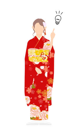 A woman in kimono, wearing a furisode (long-sleeved kimono)Pointing and advisingのイラスト素材