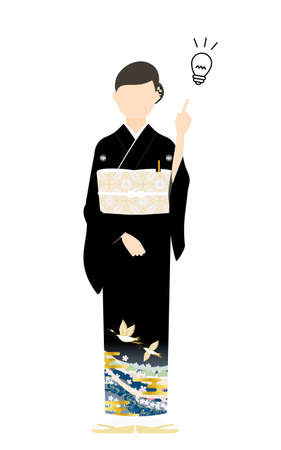 Senior woman in kurotomesode, kimono-clad, posed setPointing and advisingのイラスト素材