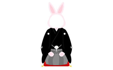 Year of the Rabbit 2023, male greeting the New Year, framed portrait of a rabbit in kimono (crested hakama)のイラスト素材