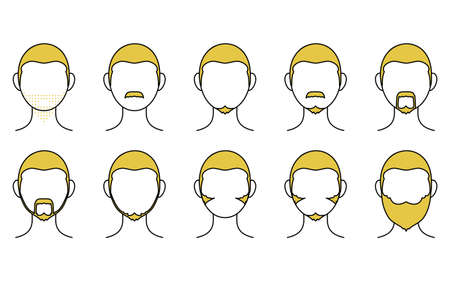 10 patterns of men's beards, simple line drawingsのイラスト素材