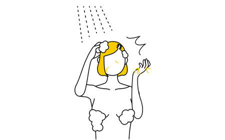 AGA and thinning hair in women, women who notice hair loss while shampooingのイラスト素材
