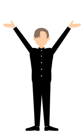 Boy wearing school uniform, Pose with outstretched hands raisedのイラスト素材
