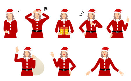Posed set of people, woman in Santa Clausのイラスト素材