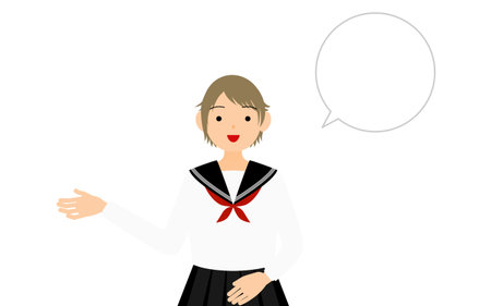 Girl wearing white school sailor uniform, Talk to me (with speech bubble)のイラスト素材