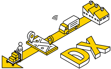 Image simple isometric illustration of logistics and distribution system and DXのイラスト素材