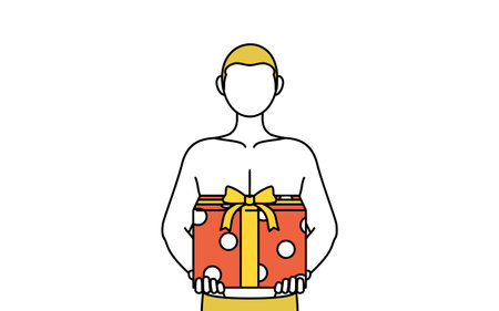 Hair removal and Men's esthetics image, A man in underwear holding a box of gifts.のイラスト素材
