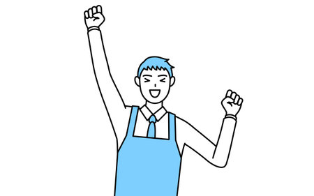 A man in an apron smiling and jumping.のイラスト素材