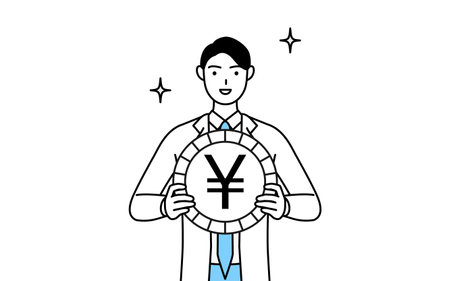 A man doctor in white coats, an image of foreign exchange gains and yen appreciationのイラスト素材