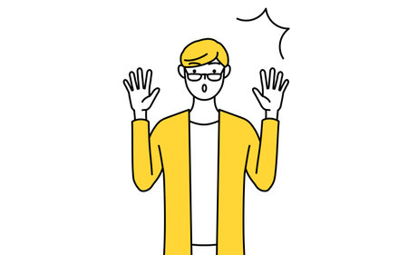 A casually dressed young man raising his hand in surprise, Vector Illustrationのイラスト素材