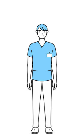 Male nurse, physical therapist, occupational therapist, speech therapist, nursing assistant in Uniform with a smile facing forward, Vector Illustrationのイラスト素材