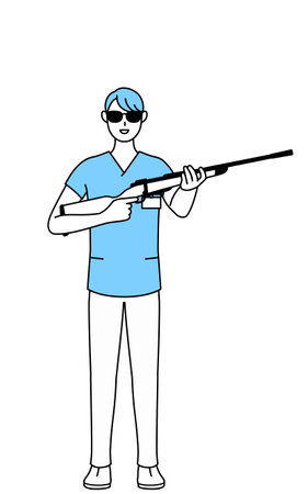 Male nurse, physical therapist, occupational therapist, speech therapist, nursing assistant in Uniform with sunglasses and holding a rifle, Vector Illustrationのイラスト素材