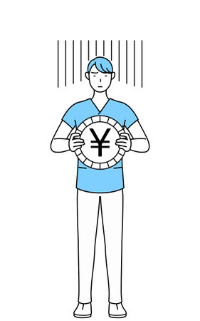 Male nurse, physical therapist, occupational therapist, speech therapist, nursing assistant in Uniform an image of exchange loss or yen depreciation, Vector Illustrationのイラスト素材