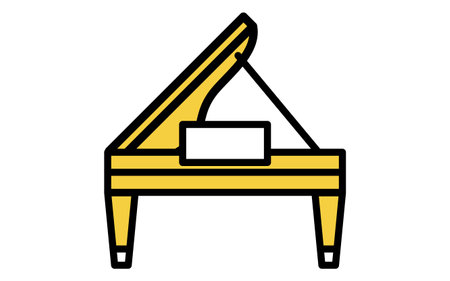 Music, simple grand piano icon (pianist), Vector Illustrationのイラスト素材