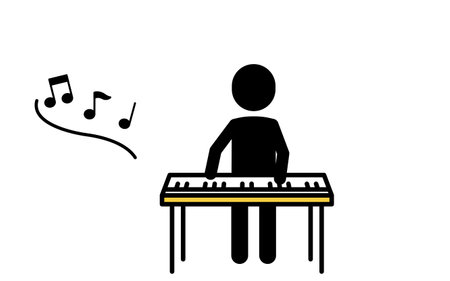Music, simple pictogram of a band keyboard player, Vector Illustrationのイラスト素材