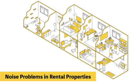 Noise problems in rental properties: Noise from living in apartments and condominiums, Vector Illustrationのイラスト素材