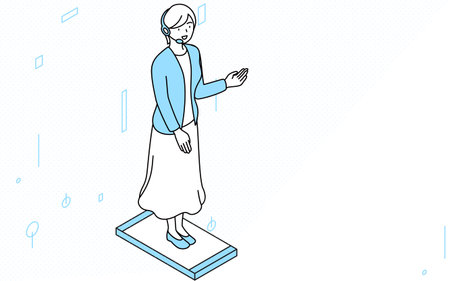 Image of DX, customer service woman appearing on screen in AR, Vector Illustrationのイラスト素材