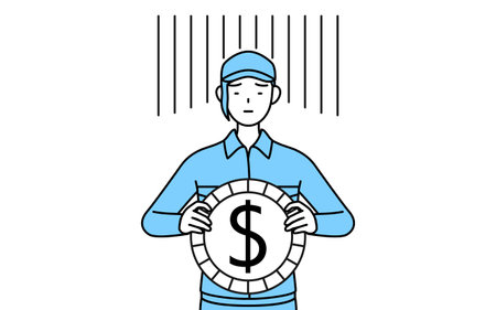Woman in hat and work clothes an image of exchange loss or dollar depreciation, Vector Illustrationのイラスト素材