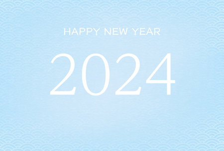 Japanese Pattern New Yearâs Card without Chinese Zodiac Sign, Japanese Pattern Background with Year 2024 Lettering and Blue Sea Waves (Blue), New Year's postcard material, Vector Illustrationのイラスト素材