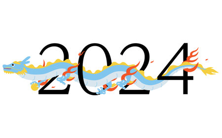 Year of the cute Dragon 2024, cute dragon(serpent) with numbers, New Year's postcard material,...