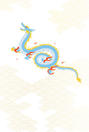 Simple New Year's card for the year of the dragon 2024,  Japanese Pattern background with rising dragon, New Year postcard material, Vector Illustrationのイラスト素材
