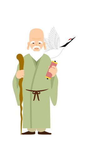 Cute and simple illustration of seven gods of good fortune Fukurokuju, Vector Illustarionのイラスト素材