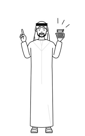 Muslim Man holding a calculator and pointing, Vector Illustrationのイラスト素材