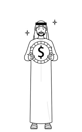 Muslim Man with images of foreign exchange gains and dollar appreciation, Vector Illustrationのイラスト素材
