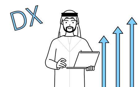 Image of DX, Muslim Man who has successfully improved his business, Vector Illustrationのイラスト素材