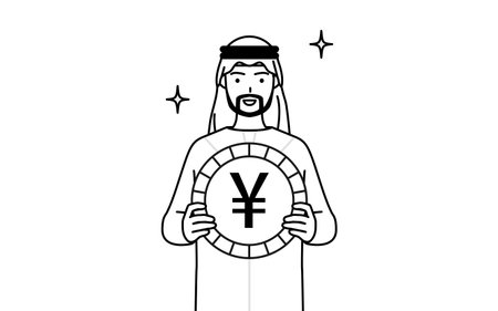 Muslim Man an image of foreign exchange gains and yen appreciation, Vector Illustrationのイラスト素材