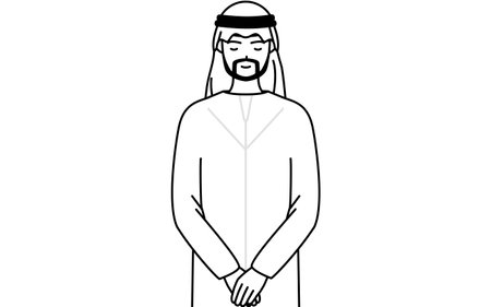 Muslim Man bowing with folded hands, Vector Illustrationのイラスト素材