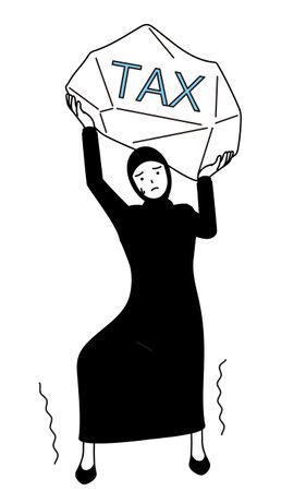 Muslim Woman suffering from tax increases, Vector Illustrationのイラスト素材