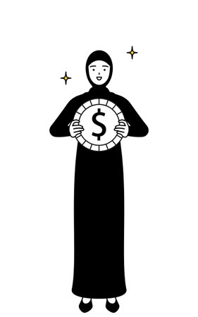 Muslim Woman with images of foreign exchange gains and dollar appreciation, Vector Illustrationのイラスト素材