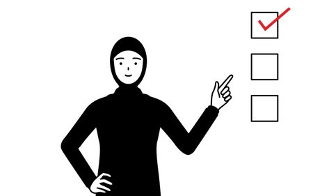 Muslim Woman pointing to a checklist, Vector Illustrationのイラスト素材