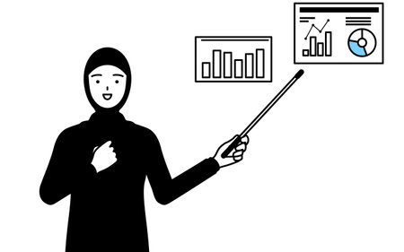 Muslim Woman analyzing a performance graph, Vector Illustrationのイラスト素材