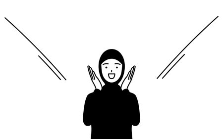 Muslim Woman calling out with her hand over her mouth, Vector Illustrationのイラスト素材