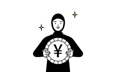 Muslim Woman an image of foreign exchange gains and yen appreciation, Vector Illustrationのイラスト素材