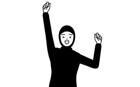 Muslim Woman smiling and jumping, Vector Illustrationのイラスト素材