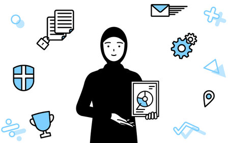 Image of DX, Muslim Woman using digital technology to improve her business, Vector Illustrationのイラスト素材