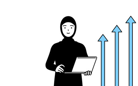 Image of DX, Muslim Woman who has successfully improved her business, Vector Illustrationのイラスト素材