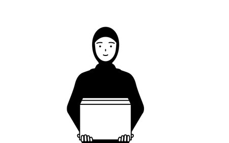 Muslim Woman working to carry cardboard boxes, Vector Illustrationのイラスト素材
