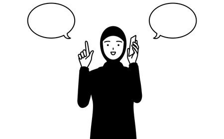 Muslim Woman pointing while on the phone, Vector Illustrationのイラスト素材